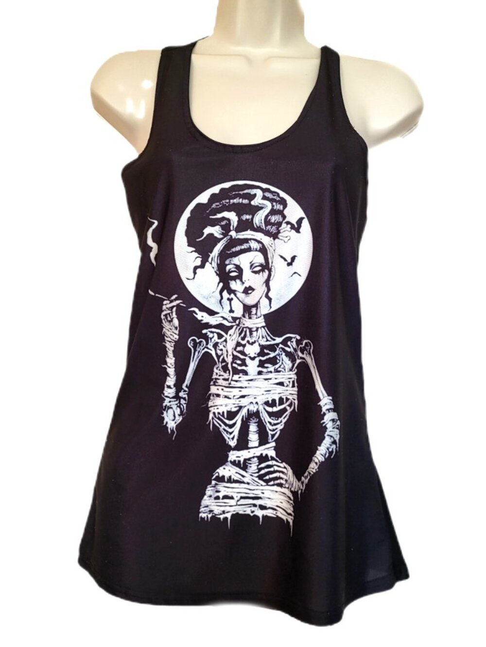 Black Tank Top with Zombie/Mummy Goth Girl Pin-Up Graphic Size Small